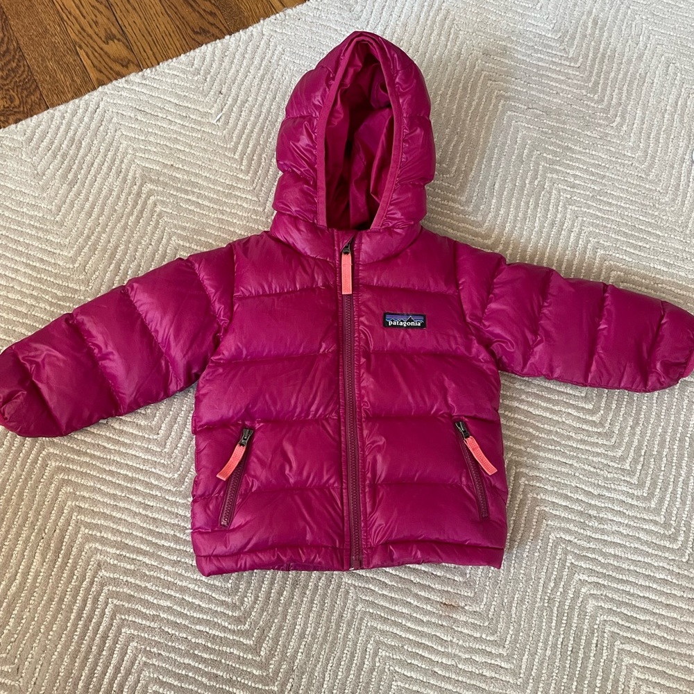 Patagonia Baby Hi-Loft Down Jacket in fuchsia, size 6-12 months
